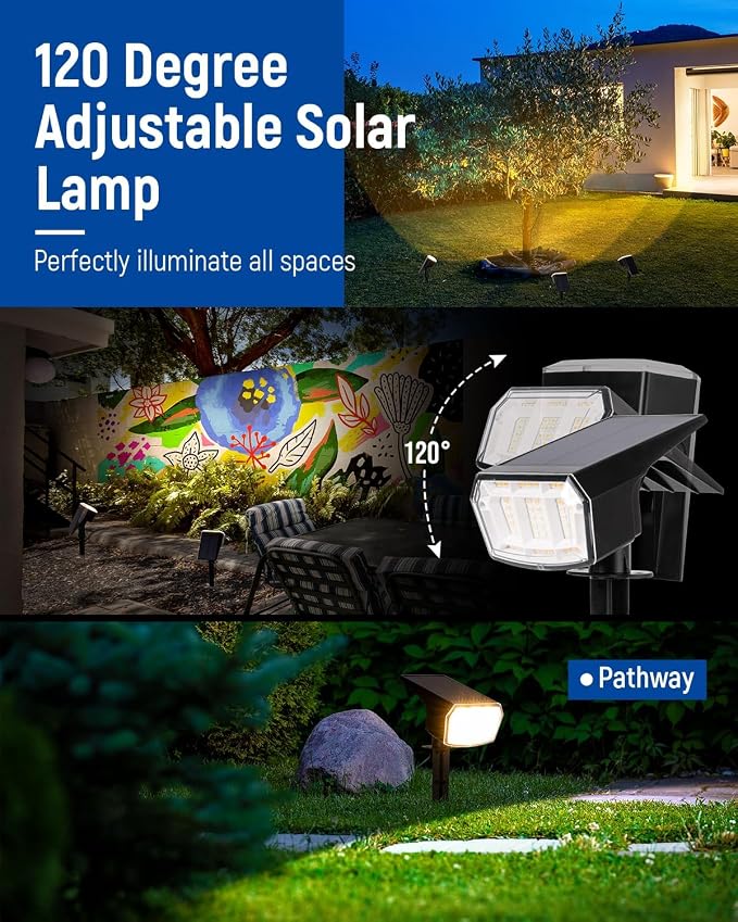 Solar Spot Lights Outdoor Waterproof, Solar Spotlights 12 Pack Warm White | 63 LED 3 Lighting Modes Solar Landscape Spotlights for Yard, Garden, Backyard, Driveway, Pathway, Wall, House, Garage