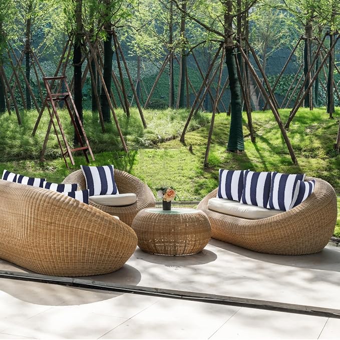 JMGBird 18x18 Blue with White Throw Pillows with Inserts Included | Pack of 2 Decorative Pillows with Inserts - 18x18 Water-Resistant Navy Blue with White Stripe Outdoor Throw Pillows