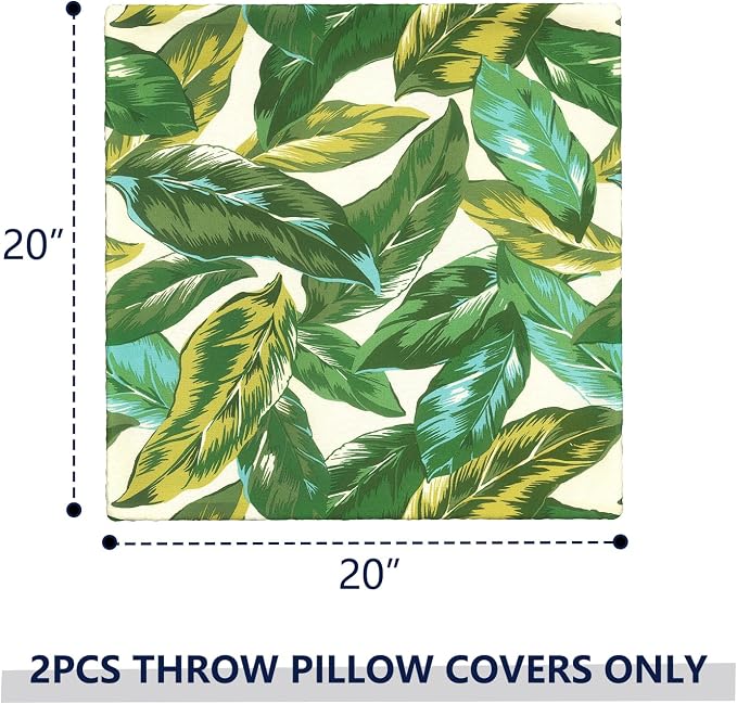 Outdoor Pillow Covers Waterproof 20x20 Inch Set of 2 Lush Leaf Jungle Decorative Outside Patio Furniture Cushion Cases Decor for Porch Garden