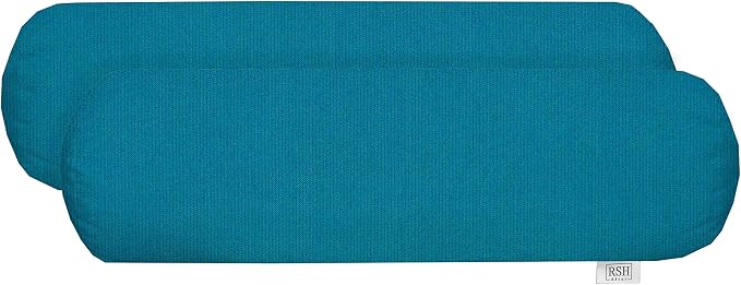 RSH Décor Sunbrella Neck Roll Bolster Pillow – Set of 2 | 24” x 8” | Outdoor Decorative Pillow for Patio, Porch, or Lounge Chairs | Water & Fade-Resistant Performance Fabric | Spectrum Peacock Teal
