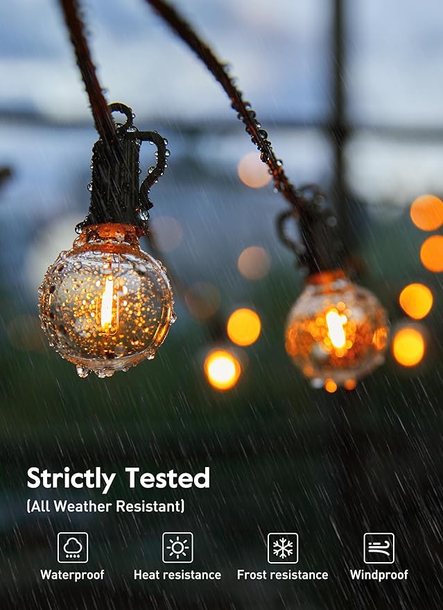 Brightown Outdoor String Lights, 30FT G40 LED IP65 Waterproof Patio Lights | 25 Shatterproof Edison Bulbs, Plug-In, Dimmable, Connectable, Outside Light for Backyard Porch Party Christmas Decorative