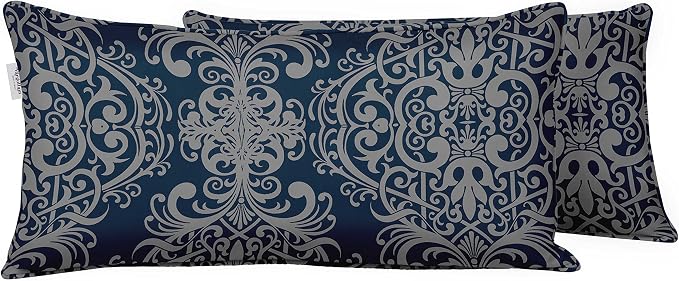 Indoor/Outdoor Polyester Fabric Lumbar Pillow Cover, All-Weather Waterproof Rectangular Cushion Case for Patio Furniture, 12 x 18 Set of 2 - Moroccan-68