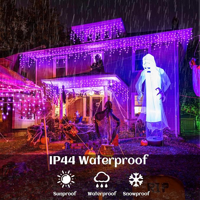 66ft Purple Christmas Lights Outdoor, 640 LED Icicle Lights for Outside Indoor Twinkle Lights with Connectable Clear Wire 8 Modes Timer Waterproof for House Party Tree Holiday Yard Decorations