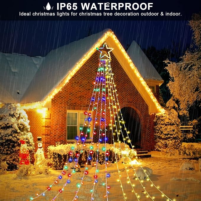 Christmas Decorations, Outdoor Christmas Lights, 320 LED Outdoor Christmas Tree String Lights with Star Toppers [8 Modes& Waterproof] for Xmas New Year Holiday Decor