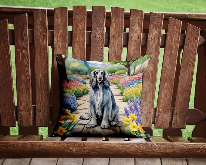 Caroline's Treasures Afghan Hound Spring Garden Throw Pillow Machine Washable, Indoor Outdoor Decorative Pillow for Couch, Bed or Patio, 14Hx14W
