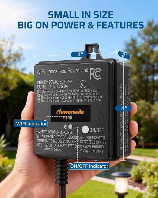 DEWENWILS 60W WiFi Low Voltage Transformer, 120V AC to 12V DC | 4 Modes, Timer, Work with Alexa & Google Home, Smart Landscape Transformer for Spotlight, Pathway Light