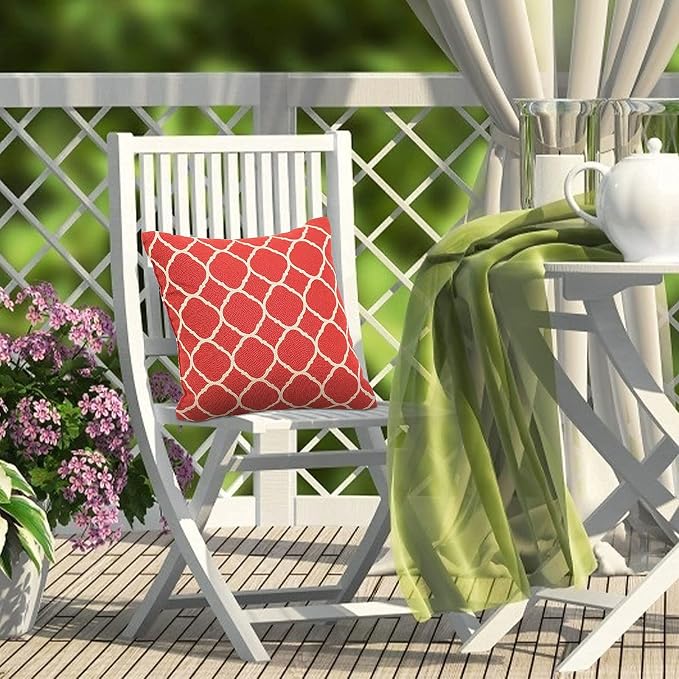 JMGBird Outdoor Accent Pillows Throw Pillows with Inserts Included | Water-Resistant Outdoor Pillows 18x18 inch Durable Red White Checkered Throw Pillows with Inserts for Patio Furniture