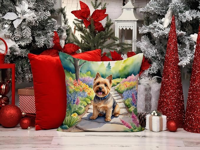 Caroline's Treasures Norwich Terrier Spring Path Throw Pillow Machine Washable, Indoor Outdoor Decorative Pillow for Couch, Bed or Patio, 14Hx14W