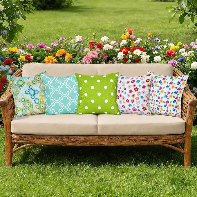 Eternal Beauty 20X20'' Set of 2 Outdoor Decorative Pillow Covers Waterproof Outdoor Pillow Covers for Spring Summer Patio Throw Pillows, 20X20 inches, Green Polka Dot