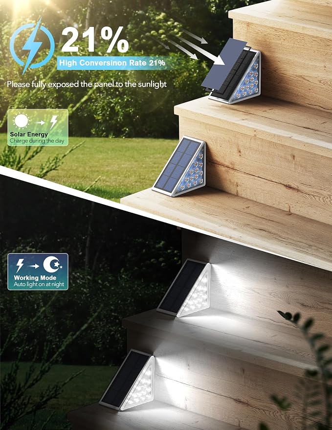 AUDLES LED Solar Step Lights Stair Light Solar Deck Lights IP67 Solar Decoration Lights for Yard, Patio, Garden, Walkways, Front Door, Pathway, Driveway, Porch 6PK