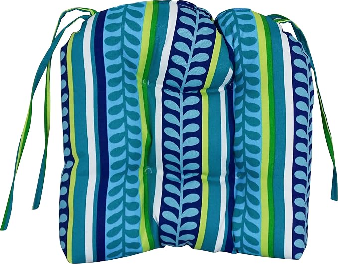 Blazing Needles Spun Polyester Patterned Outdoor U-Shaped Tufted Chair Cushions Set, Set of 4, 16", Pike Azure