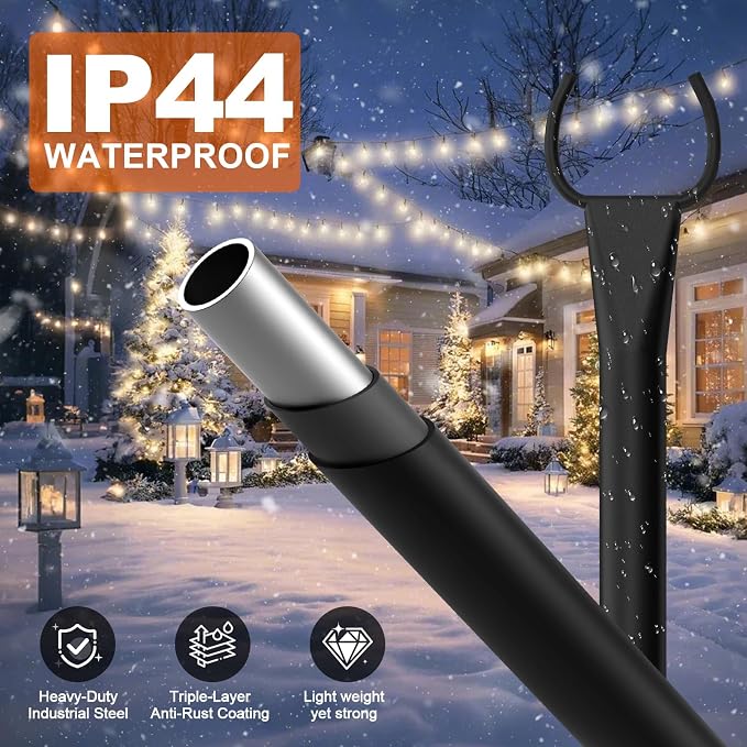 String Light Poles for Outside, 10ft Outdoor Poles for String Lights, Heavy Duty Stepped-in 5-Prong Base Light Pole for Backyard, Patio, Garden, Wedding & Party Decor (6 Pack)