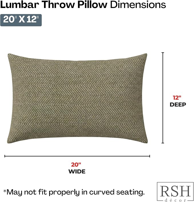 RSH DECOR: Sunbrella Lumbar Throw Pillows Set of 2 | 20" x 12" | Water and Fade-Resistant Performance Fabric | Outdoor Pillow Covers with Down-Alternative Inserts | Made in USA (Spirit Fern)