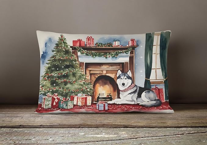 Caroline's Treasures DAC2754PW1216 Siberian Husky Cozy Christmas Throw Pillow Machine Washable, Indoor Outdoor Decorative Pillow for Couch, Bed or Patio, 12HX16W