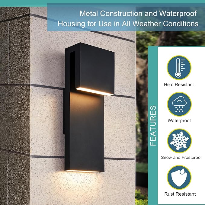 Tarentlight Modern Porch Lights with 2 Pack,Outdoor Indoor Integrated LED Wall Lights,2-Light Total 17W,3000K, Textured Black Finish,Outside Lights Waterproof for House Front Door Patio Garage