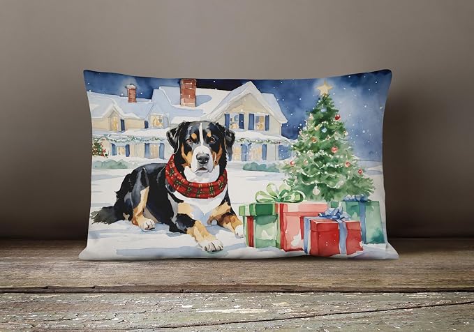 Caroline's Treasures DAC2654PW1216 Entlebucher Mountain Dog Cozy Christmas Throw Pillow Machine Washable, Indoor Outdoor Decorative Pillow for Couch, Bed or Patio, 12HX16W
