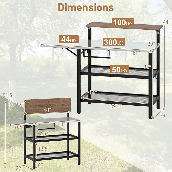 Giantex 2-Piece Outdoor Kitchen Grill Cart Set, Stationary Prep Table & Mobile Grill Cart with Wheels, Connectable L-Shaped Configuration, Flip-Up Bar Top, Foldable Side Table, BBQ Cooking Station