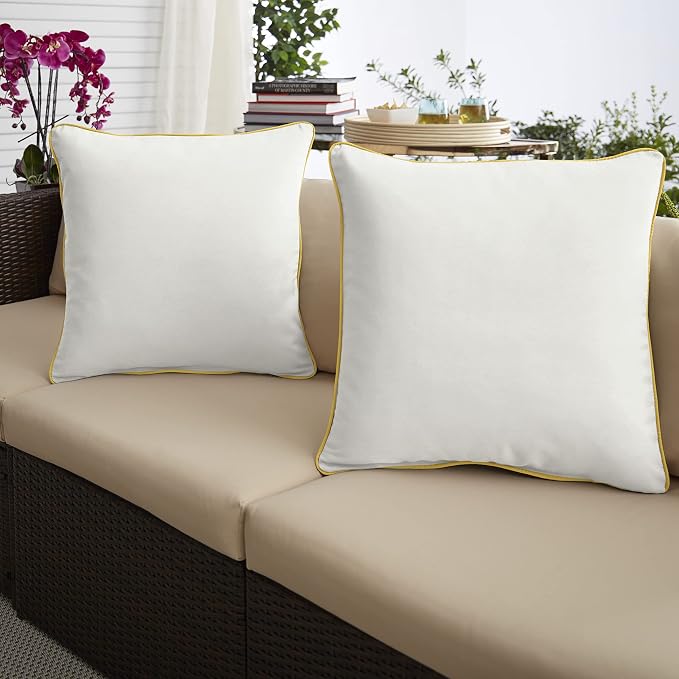 Mozaic Company Sunbrella Indoor/ Outdoor Corded Pillows, Canvas Natural and Sunflower Yellow, Set of 2