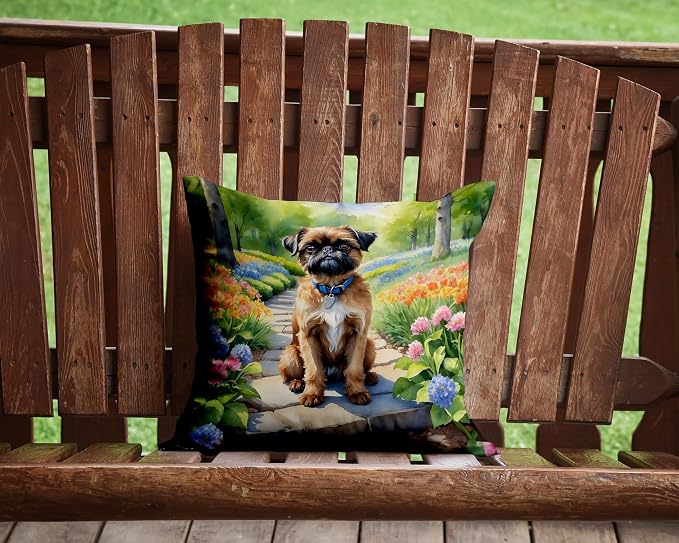 Caroline's Treasures Brussels Griffon Spring Path Throw Pillow Machine Washable, Indoor Outdoor Decorative Pillow for Couch, Bed or Patio, 14Hx14W