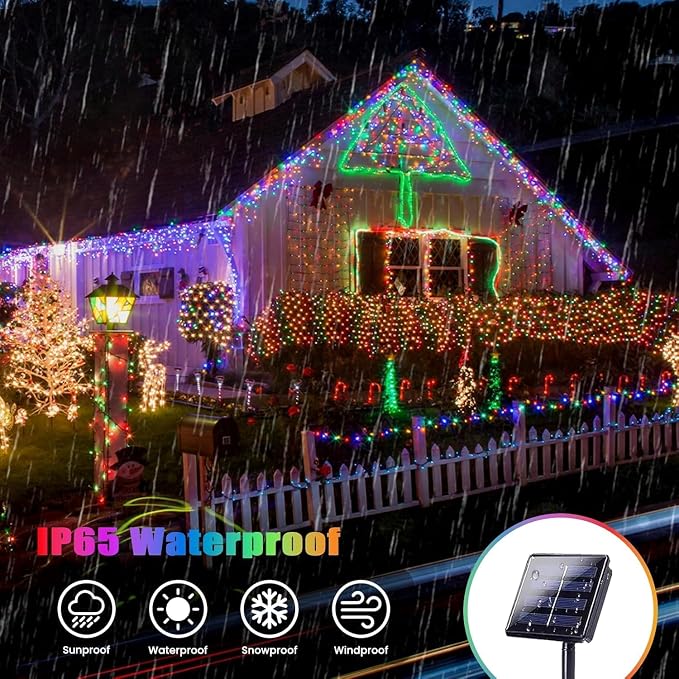 Solar Fairy Lights, 4 Pack Total 400LED 144FT Waterproof String Lights | Multicolor, Copper Wire, 8 Lighting Modes Solar Twinkle Lights for Tree Garden Patio Party Outdoor Christmas Decorations