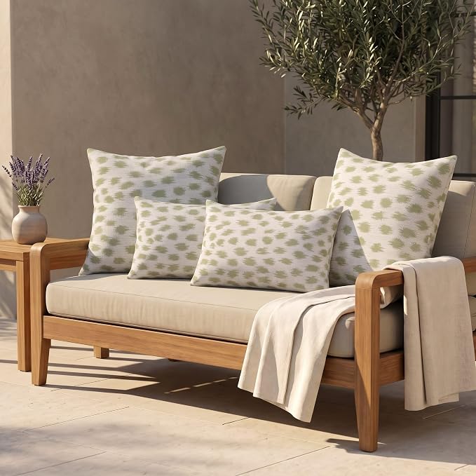 RSH DECOR: Sunbrella Lumbar & Square Pillows Set of 4 | 20" x 12" & 20" x 20" | Water and Fade-Resistant Performance Fabric | Outdoor Throw Pillows for Patio Furniture | Made in USA (Agra Cactus)