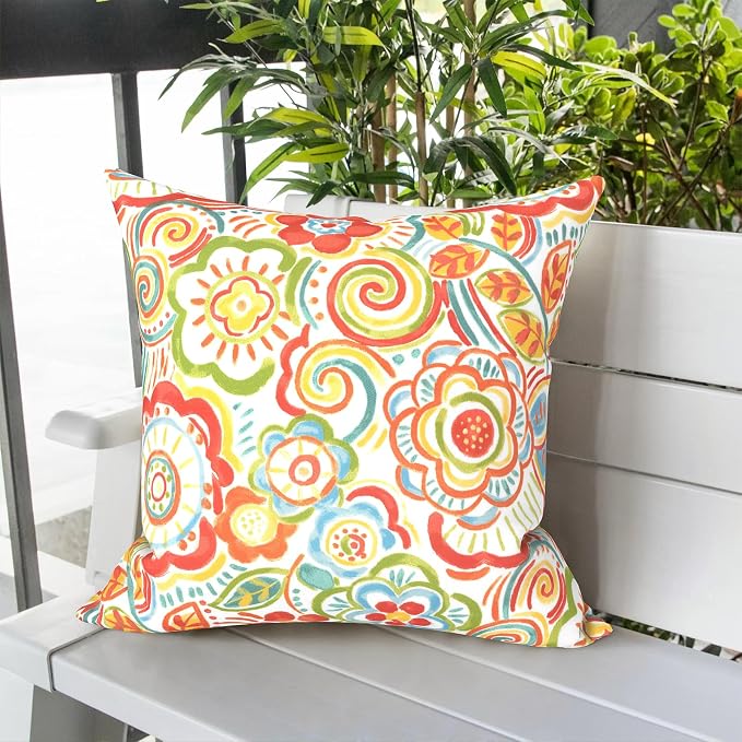 LVTXIII Outdoor Throw Pillows, Decorative Throw Pillows with Inserts, 20"x20" Square Pillows for Bed, Couch, Sofa and Patio Furniture, Set of 2, Flower Multi