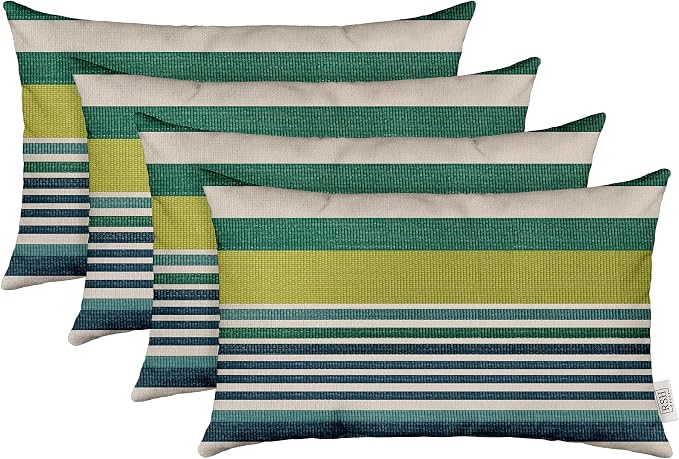 RSH DECOR: Sunbrella Lumbar Throw Pillows Set of 4 | 20" x 12" | Water and Fade-Resistant Performance Fabric | Outdoor Pillow Covers with Down-Alternative Inserts | Made in USA (Glimpse Bermuda)