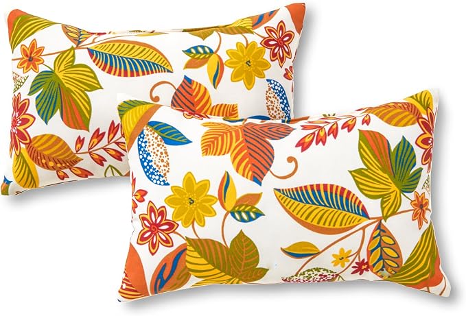 Greendale Home Fashions Outdoor 19x12 inch Rectangle Decorative Throw Pillow, 2-Pack, Foliage 2 Count
