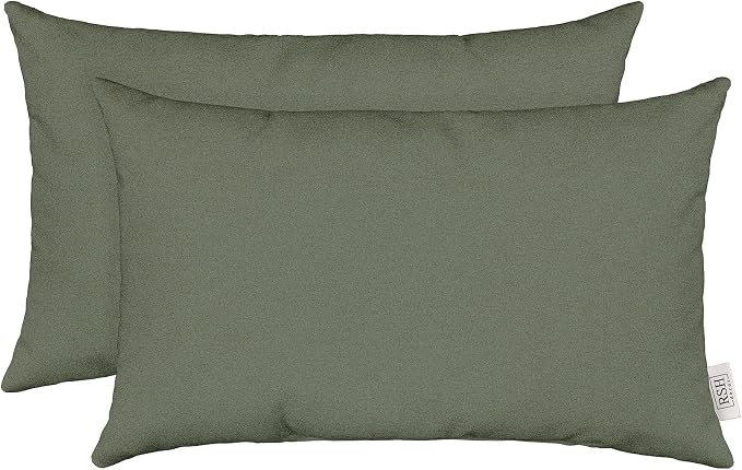 RSH DECOR Sunbrella 26" x 16" Lumbar Throw Pillows Set of 2 | Water and Fade-Resistant Performance Fabric | Outdoor Pillow Covers with Down-Alternative Inserts | Made in USA (Cast Sage Green)