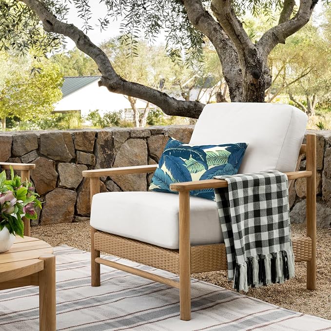 DYTXIII Pack of 2 Outdoor Waterproof Lumbar Pillow Covers ONLY, 12x20 Rectangle Decorative Double Printed Pillow Cases for Patio Couch Porch Furniture - Swaying Palms Blue