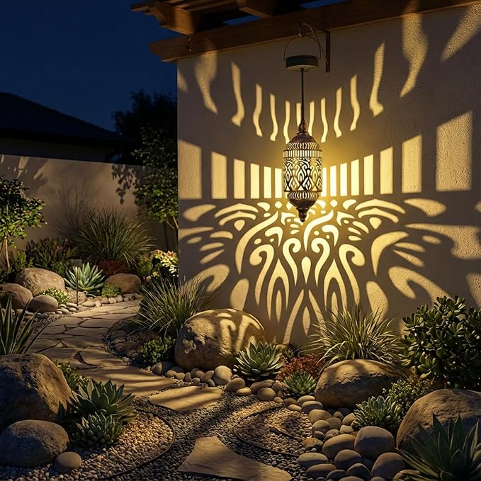 Twinkya Hanging Solar Lights Outdoor Garden Decor, Decorative Waterproof Metal Moroccan Solar Lantern Lamp, Outside Decorations for Patio Yard Porch Backyard Decor, Gardening Gifts for Women Mom