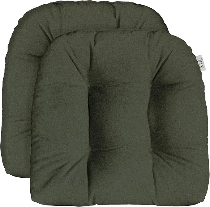 RSH DECOR Sunbrella Tufted Wicker U-Shape Cushions Set of 2 | 22” x 22” | Outdoor Seat Cushions for Patio Furniture| Crafted with Sunbrella Performance Fabric | Made in USA (Cast Ivy Green)