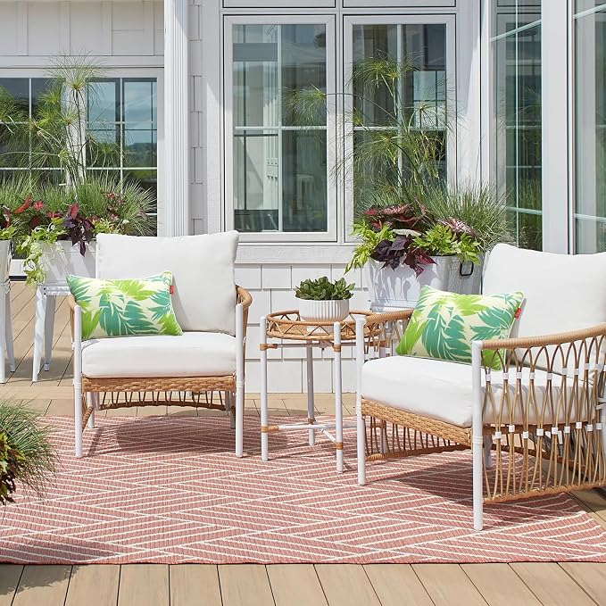 Pack of 4 Outdoor Throw Pillows,16x16 Inch All-Weather Water-Resistant Patio Pillows with Inserts,Decorative Pillows for Patio Furniture,Couch,Sofa,Poolside,Green Leaf