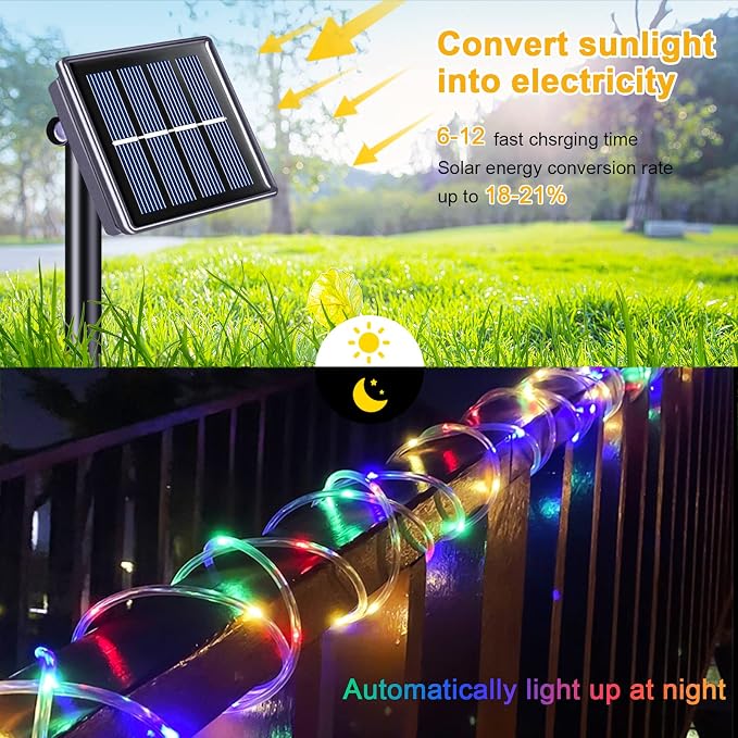 JMEXSUSS Trampoline Accessories 66ft 200 LED Trampoline Lights with 8 Modes | IP 65 Waterproof Solar Rope Lights Outdoor, Solar Patio Lights for Fence Garden Yard Backyard Tree Slide (Multicolor)