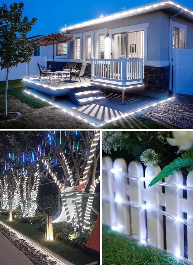 Brightown 2 Pack Total 78FT 200LED Solar Rope Lights, Pure White | IP65 Waterproof Solar Fairy Lights with 8 Lighting Modes, Outdoor String Lights for Party Garden Yard Holiday Tree Decoration