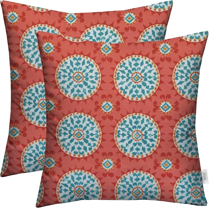 RSH DECOR Square Throw Pillows Set of 4, 20" x 20", Outdoor Pillows Waterproof, Outdoor Pillow Covers, Pillow Covers for Couch, Watermelon Sundial, Made in USA