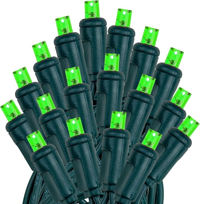 Novelty Lights 50ft 100 LED Green Christmas Lights, Outdoor & Indoor