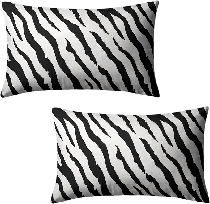 Zebra Pillow Covers Zebra Striped Pattern Rectangle Pillow Case 12x20 Black and White Lumbar Throw Pillow Covers for Bedroom Living Room Sofa Set of 2