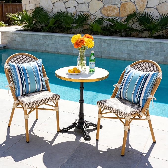 Waterproof Outdoor Pillow Covers 18x18 Inch Set of 2, Light Blue Stripe Decorative Throw Pillow Cover, Modern Farmhouse Cushion Cases for Spring Summer Patio Garden Porch Balcony Beach Sofa