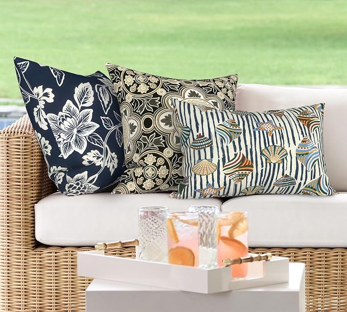 DYTXIII Pack of 2 Outdoor Waterproof Lumbar Pillow Covers ONLY, 12x20 Rectangle Decorative Double Printed Pillow Cases for Patio Couch Porch Furniture - Crayon Shells