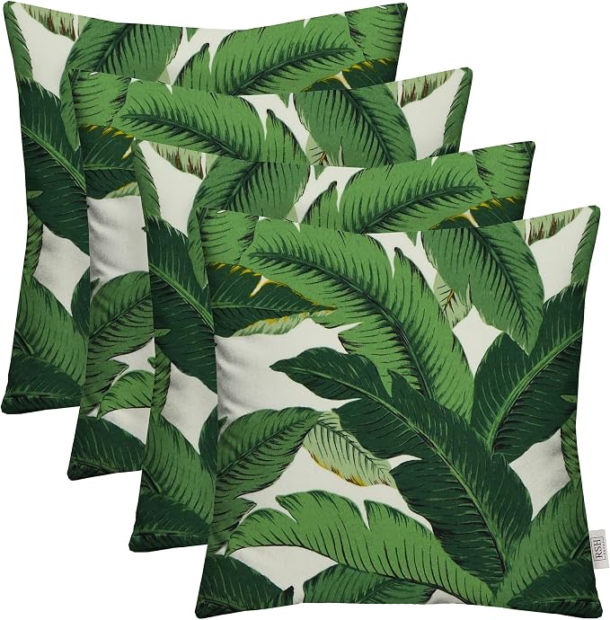 RSH DECOR Square Throw Pillows Set of 4, 17" x 17", Outdoor Pillows Waterproof, Outdoor Pillow Covers, Pillow Covers for Couch, Swaying Palms Aloe, Made in USA