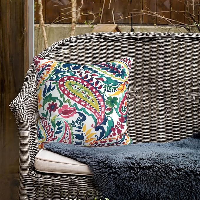 Outdoor Throw Pillow Covers 16x16 Inch, Square Patio Pillow Cases Pack of 2, Modern Decorative Back Cushion Covers for Patio Furniture Garden Couch Farmhouse, Vigour Paisley
