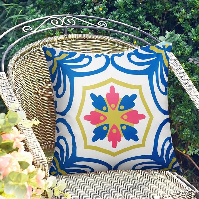 Pyonic Outdoor Pillows Waterproof Throw Pillow Covers Set of 4 Floral Printed and Boho Farmhouse Outdoor Pillow Covers for Patio Funiture Garden 18x18 Inch