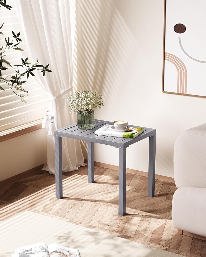 Crestlive Products Aluminum Outdoor Side Table,Rectangular End Table,Easy Assembly Small Coffee Bistro Table for Patio Pool Balcony(Light Gray)