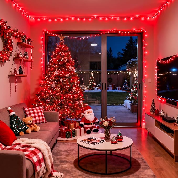 JMEXSUSS 163 FT 500 LED Red Halloween String Lights Indoor Outdoor | Clear Wire Red Lights Plug in, 8 Modes Christmas String Lights Outdoor Waterproof for Xmas Tree Bedroom Room Halloween