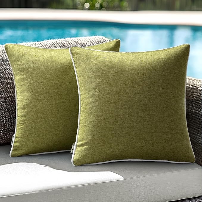 ANRODUO Set of 2 Outdoor Waterproof Pillow Covers 16x16 Inch Sage Green Decorative Throw Pillow Covers Linen Square Solid Color Couch Pillow Covers for Patio Tent Bed Sofa and Living Room Summer Decor
