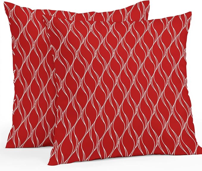 Red White Stripes Outdoor Pillow Covers 20x20 Inch Throw Pillow Covers Set of 2 Waterproof Decorative Pillow Cases Simple Geometric Modern Monochrome Cushion Covers for Patio Furniture Garden Couch
