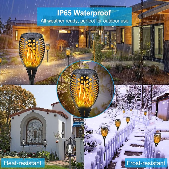Aityvert Solar Torch Lights 43" Flickering Flame Outdoor Waterproof 6 Pack | 96 LED Higher & Larger Solar Flame Lights,10-12 Hours Runtime Auto On/Off for Yard Garden and Halloween Decor