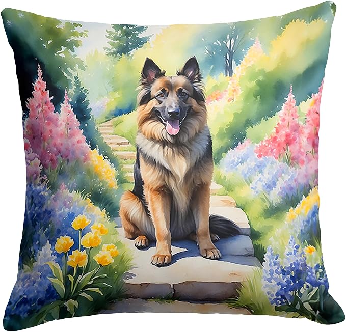 Caroline's Treasures Belgian Tervuren Spring Path Throw Pillow Machine Washable, Indoor Outdoor Decorative Pillow for Couch, Bed or Patio, 18Hx18W