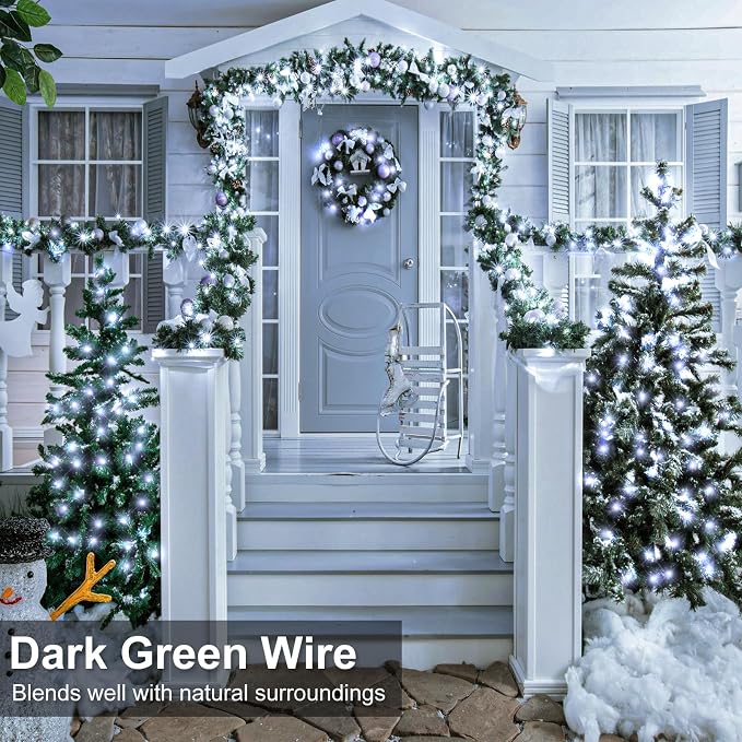 2 Pack Christmas Lights Outdoor, Total 200FT 600 LED Christmas Tree Lights | 1 Pack Blue & 1 Pack White, Plug in Waterproof 8 Modes String Lights for Outside Patio Garden Xmas Decorations